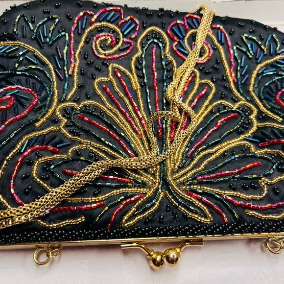 Black Beaded Purse with Butterfly - Picture 4 of 5